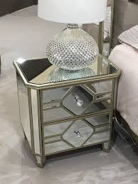 Rosa Mirrored Gold Geo Set Of Two Bedside Tables Our Gorgeous Mirrored Tables Are Also Perfect A In 2020 Gold Living Room Decor Glass Bedside Table Glamorous Furniture