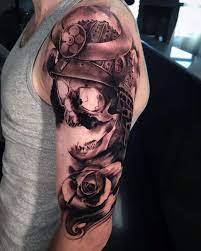 3d Samurai Helmet Skull Mens Half Sleeve Tattoo With Shaded Ink Half Sleeve Tattoo Half Sleeve Tattoos Designs Tattoos For Guys