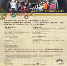 Lowongankerjaterbaru.com) sifatnya gratis,tidak dipungut biaya Lowongan Kerja The Trans Luxury Hotel Bandung 2021
