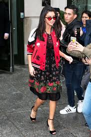 Selena Gomez Bomber Varsity Jacket Buy Men S Leather Jacket On Sale Celebrity Street Style Celebrity Inspired Outfits Fashion