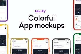Moockly Colorful App Mockups In Ux Ui Kits On Yellow Images Creative Store