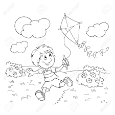 Kite coloring page kites coloring pages kite coloring page. Coloring Page Outline Of Cartoon Boy Running With A Kite Coloring Royalty Free Cliparts Vectors And Stock Illustration Image 67804673