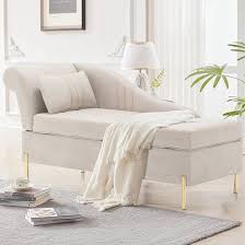 Chaise Lounge Upholstered Storage Chaise Lounge Indoor Lounge Sofa Couch  Chaise Recliner Chair with Matching Accent Pillow, and Gold Metal Legs for  ...