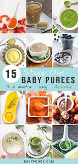 15 Stage One Baby Food Purees 4 6 Months Baby Foode Recipe Baby Food Recipes Baby Puree Recipes Easy Homemade Baby Food