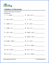 We did not find results for: Grade 6 Math Worksheets Addition Of Decimals K5 Learning