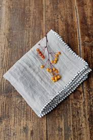 Linen Table Runner With Pom Pom Trim Various Colors Etsy Linen Table Runner Embroidery Napkins Linen