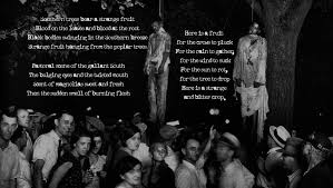 Blood on the leaves and blood at the root. billie holiday skaber sensation, da hun optræder med sangen strange fruit, som handler om lynchning i sydstaterne i usa. Text Strange Fruit By Abel Meeropol Frisson