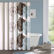 Light Sky Blue Modern Bathroom With Wall Mounted Chrome Panel And Also Light Sky Blue And Dar Modern Shower Curtains Brown Bathroom Decor Cotton Shower Curtain
