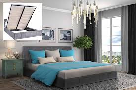 The arched headboard is graced with black and tan tweed upholstery and nail head trim. Goodpillo Bed Ottoman Storage Bed Fabric Bed Furniturestop Co Uk Furniturestop Co Uk