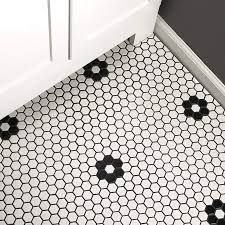 Black And White Hexagon Floor Tile Flower Pin On Bathroom