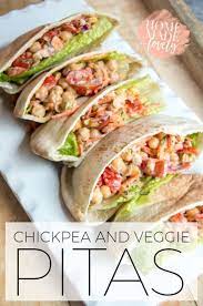 Chickpea And Veggie Pitas Chickpea Pitas Veggie Vegetarian Recipes Healthy Recipes Light Lunch