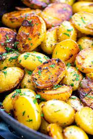 I now put the baking dish with potatoes, 2 tbs butter, generous drizzle of olive oil, and garlic, herbs, etc. Skillet Potatoes With Garlic And Herbs Jessica Gavin