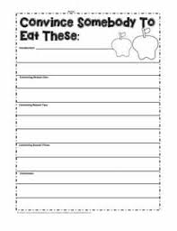 3 worksheets show a variety of foods around the paper. Persuasive Writing Worksheets