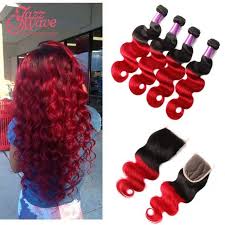 Ombre Brazilian Virgin Hair With Closure Body Wave 3 4 Bundles Red Ombre Brazilian Hair Weave Bundles With Closure 7a Quees Vip Red Weave Hairstyles Red Curly Hair Curly Weave Hairstyles