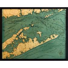 Long Island Sound Bathymetric Wood Chart