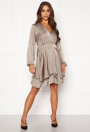 Ax Paris Wrap Frill Mini Dress Pewter Bubbleroom