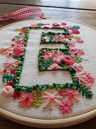 Hand stitched with cotton thread. Embroidered Initial Letter E Hoop Embroidered Initials Floral Initial Initials