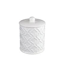 Black And White Ceramic Canisters Ava Style Comes Home White Ceramic Canister For Cotton Balls Swabs Brushes Sponges Etc Valencia Ceramic Canisters White Ceramics Open Kitchen Shelves