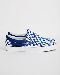 Black And White Checker Vans Slip On Slip On Estate Blue Checkerboard Vans Shoes Fashion Vans Slip On Shoes Hype Shoes