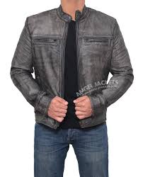 Garcia Distressed Dark Grey Casual Slim Biker Leather Jacket