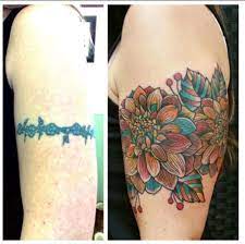 My Armband Tattoo Cover Up With Beautiful Dahlias Cover Tattoo Tribal Band Tattoo Tattoos