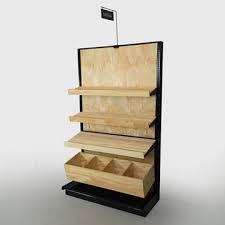 Wall shelving to complement on floor bakery merchandising, wall shelving is often used for those high volume packaged products like breads and buns. Bread Display Rack Biscuit Slatted Shelf Bakery Display Wide Stain Color Selection 84 H Wall X 48 W Bakery Display Slatted Shelves Display Shelves