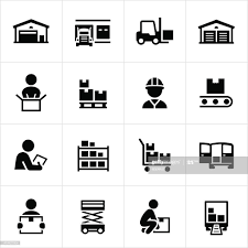 Black Warehouse And Distribution Icons Warehouse Storage Facility Clever Logo Design Clever Logo Icon Illustration