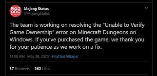 Uninstall & reinstall game another fix to try is to uninstall the game from your computer and do a … Unable To Verify Game Ownership Error In Minecraft Dungeons