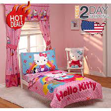 Toddler Bedding Set Hello Kitty Stars Rainbows 4 Pc Girls Bedroom Decor Pink Sanrio Toddler Bed Set Hello Kitty Bedroom Hello Kitty Bedroom Set