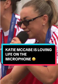 Katie McCabe is living her best life at the trophy celebrations! 🎤🎶  #KatieMcCabe #Arsenal #UWCL #WomensChampionsLeague #WomensFootball
