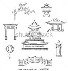 Stock Vector Japan Travel Icons In Sketch Style With Traditional Japanese Pagoda Surrounded By Blossoming Br Japanese Pagoda Japan Illustration Japanese Temple