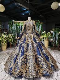 The only requirement for muslim weddings is the signing of a marriage contract. Gold Lace Dark Blue Sequin Ball Gown Muslim Wedding Dress Fd2316 Viniodress