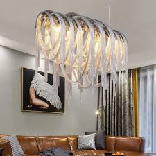 7 Lights Chain Chandelier Lamp Modern Silver Hanging Ceiling Light For Dining Table Beautifulhalo Com
