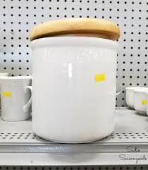 White canister set with wood lids for crocks. Faux Painting A Stoneware Crock For French Country Kitchen Decor