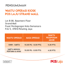 10, rumah kedai dua tingkat jalan sena indah 3 taman sena indah 01000 kangar tel: Strand Mall Nak Courier Barang Our Poslaju Kiosk Facebook