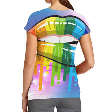 Women Lesbian Rainbow Lips Classic 3d Creative Print T Shirt