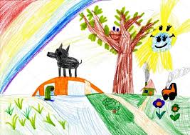 Dog On Meadow Child S Drawing Stock Image Sponsored Child Meadow Dog Image Ad Drawing For Kids Drawings Crayon Drawings