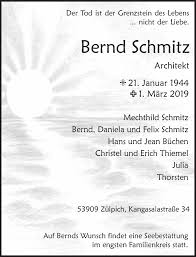 Traueranzeigen von Bernd Schmitz