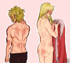 alfacinho, canute, thorfinn, vinland saga, 2boys, aftersex, artist name,  ass, bite mark, blush, cape, clothed male nude male, from behind, fur trim,  holding, holding unworn clothes, legs, male focus, multiple boys, nude,