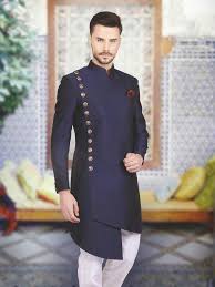 Italian Type Cross Buttons Indowestern Sherwani Indian Groom Wear Indian Men Fashion Mens Kurta Designs