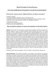 Pdf Value Co Creation In Smart Services A Functional Affordances Perspective On Smart Personal Assistants