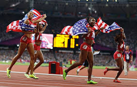 The 4 × 100 metres relay or sprint relay is an athletics track event run in lanes over one lap of the track with four runners completing 100 metres each. London 2012 Great Olympic Moments U S Olympic Paralympic Museum