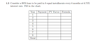 Solved 1 3 Consider A 978 Loan To Be Paid In 8 Equal Ins