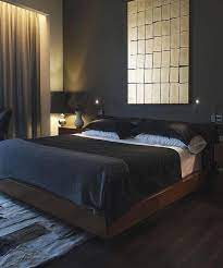 Men Bedroom Inspiration Black Bedroom With Gold Bronze Details Minimalism Interior Bedroom Interior Home Decor Bedroom