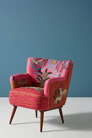 Anthropologie Imagined World Accent Chair Abstract Print Chair Living Room Decor Pink Armchair Bright Col Accent Chairs Furniture Shabby Chic Furniture