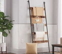 This decorative ladder style teak towel holder is ideal for holding your towels. Tall Wooden Blanket Towel Ladder 5 Rungs Hooks Bathroom Rack Decor Shelf Leaning Ebay