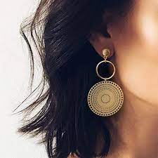 4.5 out of 5 stars. 1 Pair Vintage Earrings For Women Gold Medallion Long Hollow Big Round Drop Hoop Earrings Geometric Big Round Earrings For Women Bohemian Style Charm Drop Dangle Earrings Women Jewelry Accessories Gifts Wish