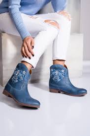 Hakiki Deri Mavi Nakisli Kadin Bot Trendyolmilla Trendyol New Shoes Boots Glamour Fashion