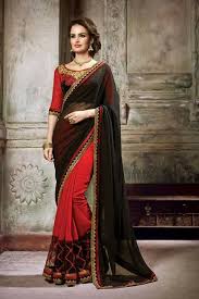Black And Red Combination Designer Saree Designer Saree Http Zohraa Com Black Faux Georgette Saree Z7048p6035 2 Html Designersarees Celebrity Z Stylish Sarees Saree Designs Party Wear Sarees