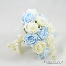 We have wonderful collection of flowers available for same day and next day delivery. Baby Blue Ivory Foam Rose Bridesmaids Posy With Pearl Loops